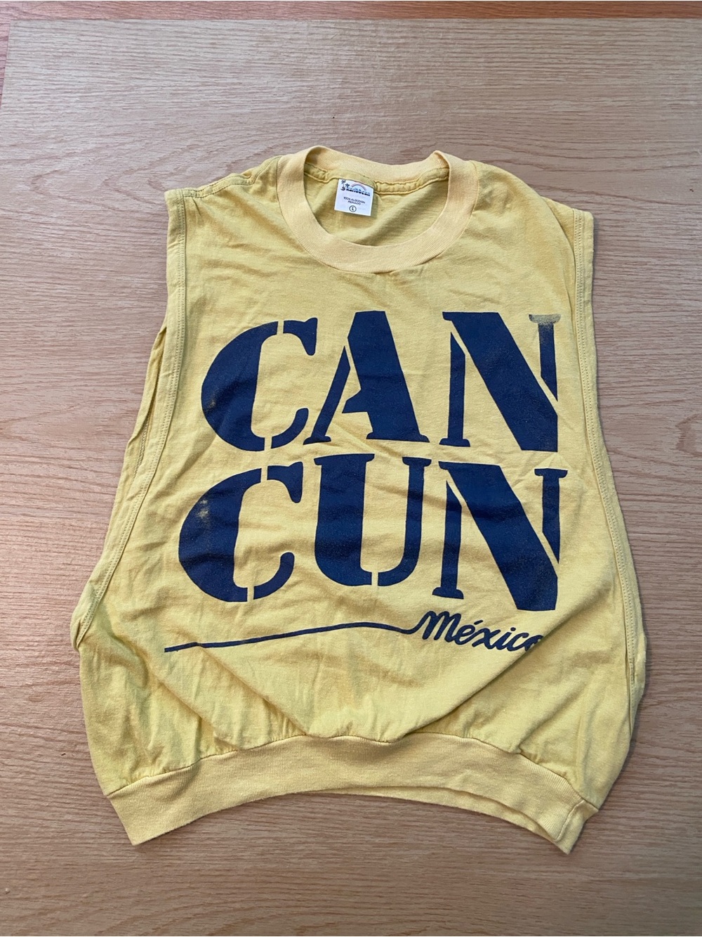 VINTAGE Karibbean Yellow Tank with Navy 'CANCUN' Graphic 80’s